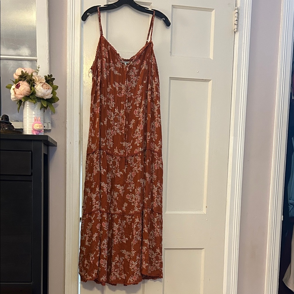 Nostalgia Terracotta Floral Tiered Maxi Dress